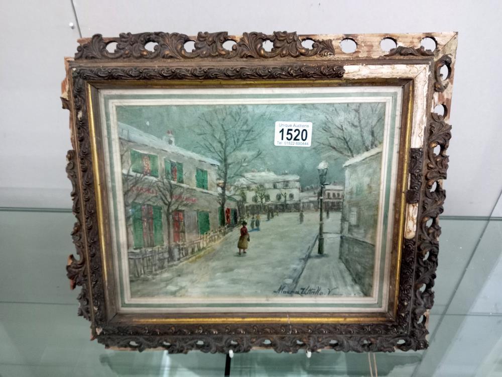 A framed and glazed early 20th century oil on board signed Marian Utrillo, frame a/f, COLLECT ONLY. - Image 5 of 7
