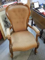 A mahogany framed cabriole leg gentleman's chair, COLLECT ONLY.