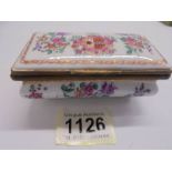A late 18/ early 19th century hand painted pill box, 10 x 6 cm.
