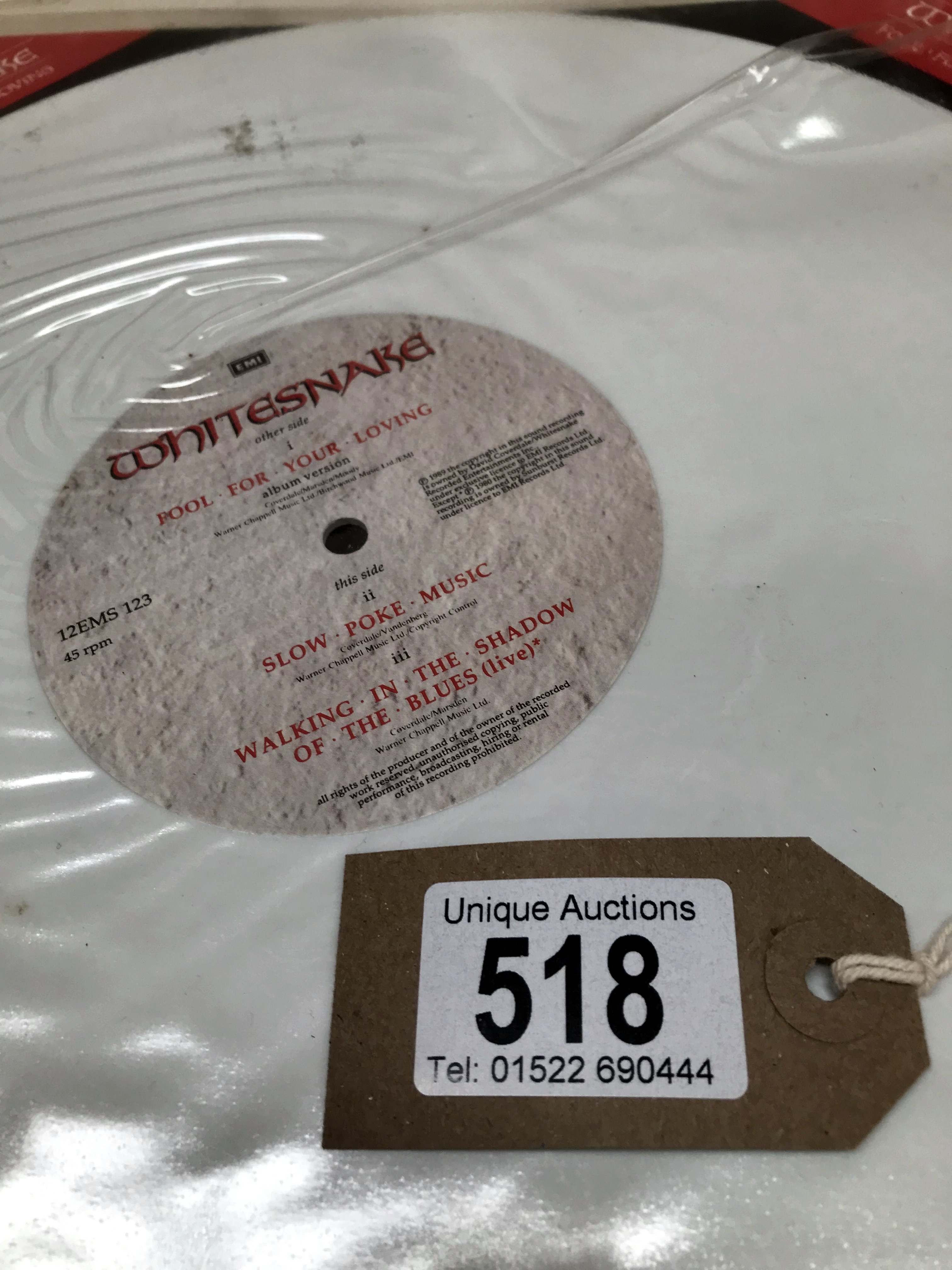 Whitesnake, Fool For Your Loving. 12" White vinyl. Ex Condition - Image 2 of 2