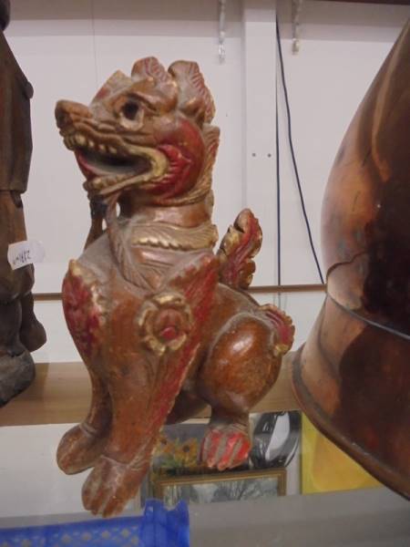 Five assorted wooden items including a dog of fo. - Image 2 of 6