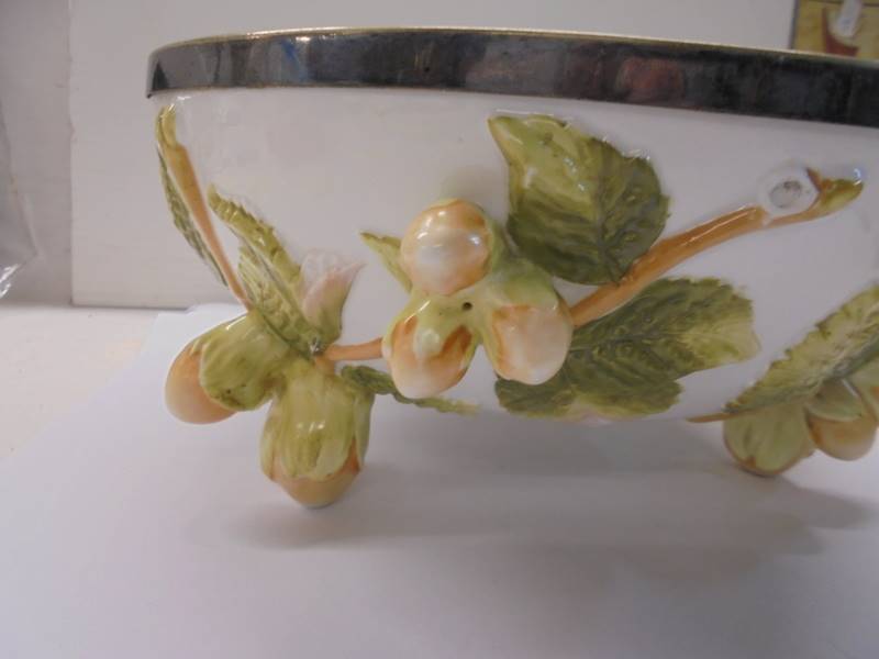 An unusual fruit bowl with acorn feet and plated rim, 26 cm diameter. - Image 2 of 3