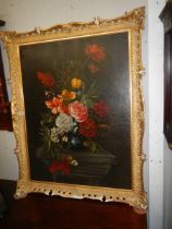 An early 20th century oil on canvas floral display, COLLECT ONLY.