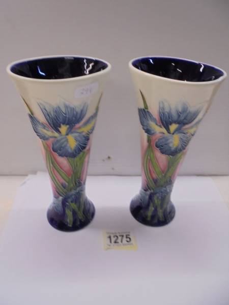 A pair of Old Tupton Ware hand painted 'Iris' vases, 20 cm tall.