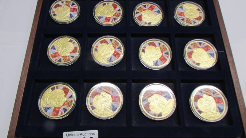 A case of copper-nickel/gold plated coins, WW1 centenary set, Falklands set etc.,
