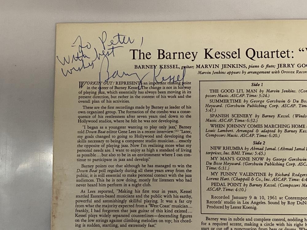Barney KEssel Quartet Workin' Out! Jazz LP. Signed on rear of cover. Contempary label, S7585 U.S - Image 3 of 5