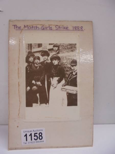 A black and white photograph 'The Match Girls Strike 1888'.
