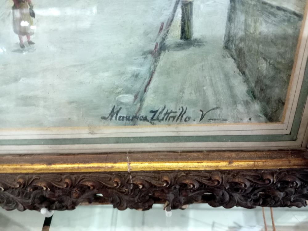 A framed and glazed early 20th century oil on board signed Marian Utrillo, frame a/f, COLLECT ONLY. - Image 6 of 7