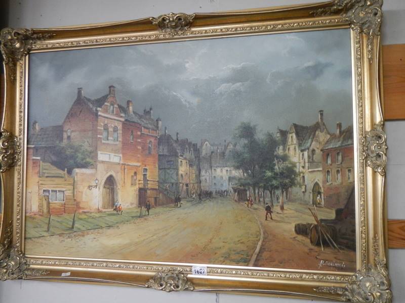 A good gilt framed oil on canvase Continental scene, signed but indistinct, COLLECT ONLY. - Image 2 of 4