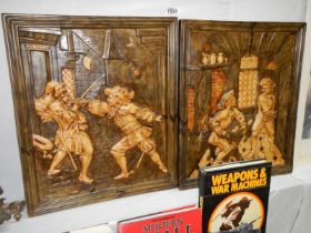 Two early 20th century chalk panels depicting duelling scenes, COLLECT ONLY.