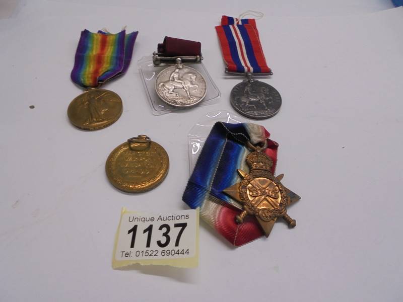 Five odd WW1 medals 1914-15 star 17861 Pte J Ankers. S.LAN.R, The Great War x 2 3594 Pte. P Fleming