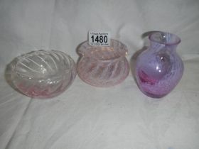 Three pieces of Murano style glass.