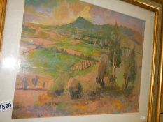 An oil on board abstract rural scene signed Barton, COLLECT ONLY.