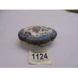 A late 18/ early 19th century hand painted pill box, 8.5 x 6 cm.