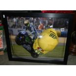 A framed and glazed signed speedway image with signature on cap. COLLECT ONLY.