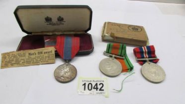 An imperial Service Medal awarded to David Glyn Jenkings and two WW2 medals for the same person.