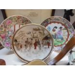 A hand painted Chinese dish and two hand painted Chinese plates.