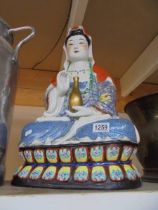 A large ceramic Buddha (a/f cracked on base at back) COLLECT ONLY.