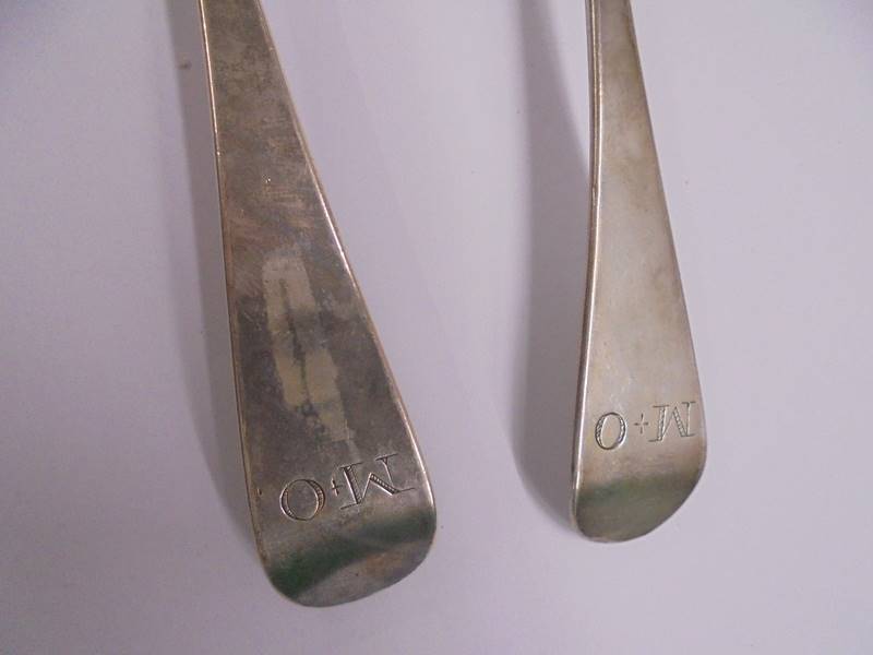 Two silver dessert spoons London 1795 Steven Adams and 1798 Richard Crossley, Approximately 80 grams - Image 2 of 3