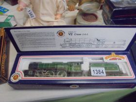 A boxed Bachmann branch line Gresley V2 class 2-6-2 locomotive.