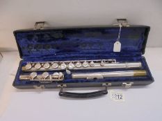 A cased silver plate flute by Gemeinhardt Elkhart Ltd, M2, C36948.