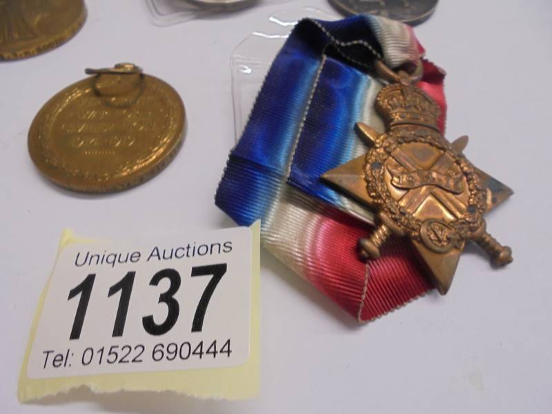 Five odd WW1 medals 1914-15 star 17861 Pte J Ankers. S.LAN.R, The Great War x 2 3594 Pte. P Fleming - Image 2 of 4