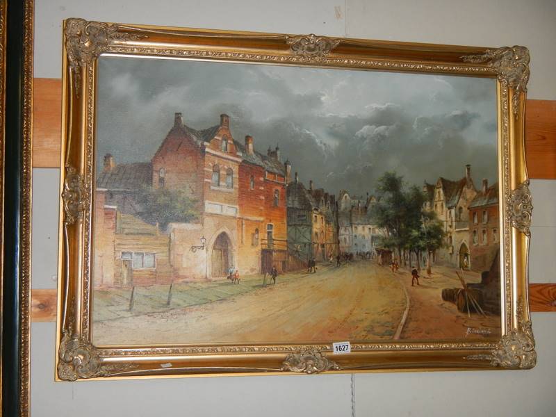 A good gilt framed oil on canvase Continental scene, signed but indistinct, COLLECT ONLY. - Image 4 of 4