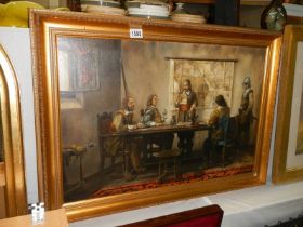 A framed oil on canvas Cromwellian scene signed Steve Smith '78. COLLECT ONLY.