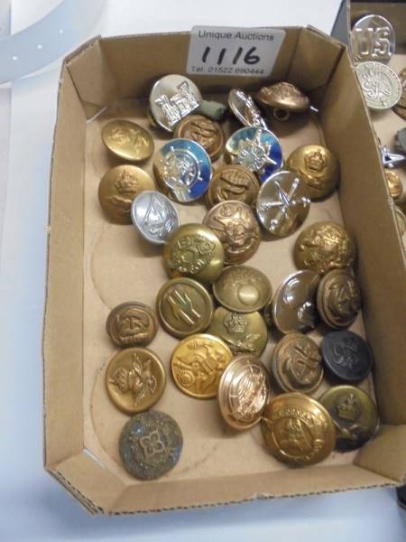 Three trays of assorted military buttons. - Image 2 of 4