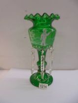 A 19th century green glass luster with Mary Gregory style decoration.