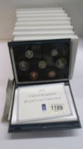 Nine UK coin proof sets, 1991-1999.