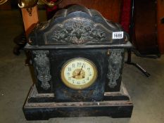 A heavy 19th century slate palladian style mantel clock. COLLECT ONLY