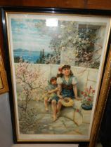 A framed and glazed study of two girls, COLLECT ONLY.