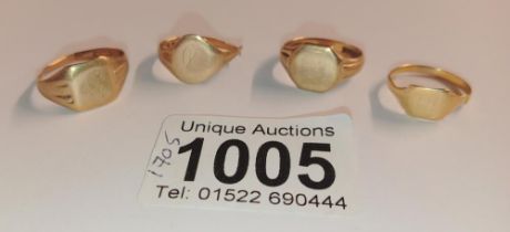 Four a/f 9ct gold rings, 9.5 grams.