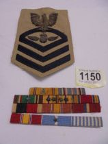 A set of military ribbons and a US Navy Boatswain's mate Chief Petty Officer bullion rate patch.