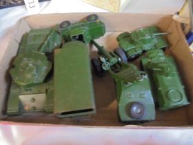 A good lot of Dinky military vehicles including armoured car, tank etc.,