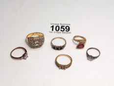 Six assorted dress rings.