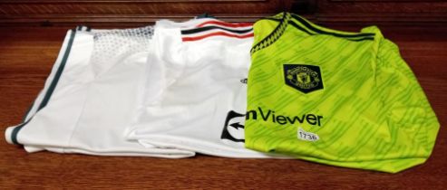Three official Adidas Manchester United shirts,