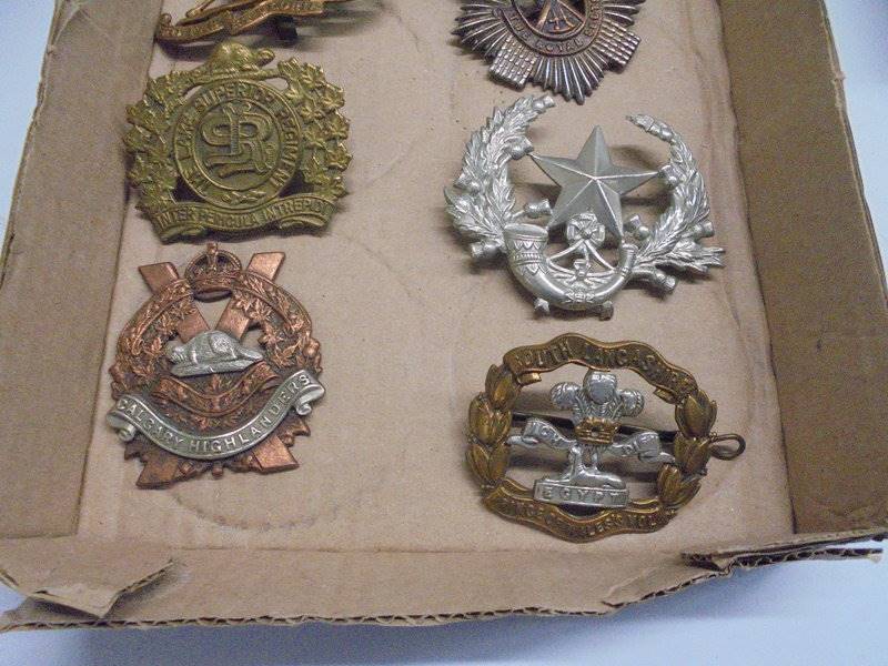 Eight military cap badges including Calgary Highlanders, Lake Superior Regiment etc., - Image 3 of 3