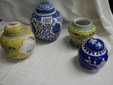 Four Chinese ginger jars, (one missing cover).