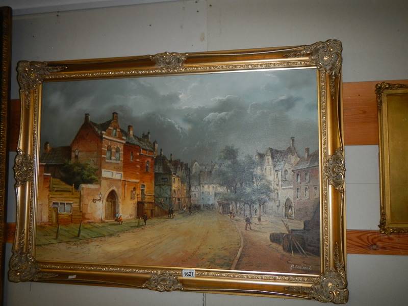 A good gilt framed oil on canvase Continental scene, signed but indistinct, COLLECT ONLY.