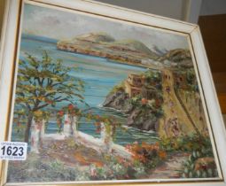 A good oil on canvas Continental coastal scene, COLLECT ONLY.