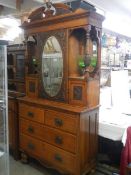 A good Victorian mahogany drawer based dresser with oval mirror in door, COLLECT ONLY.