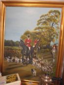 A framed oil on board - Brigstock Hunt horse and hounds. COLLECT ONLY.