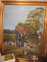 A framed oil on board - Brigstock Hunt horse and hounds. COLLECT ONLY.