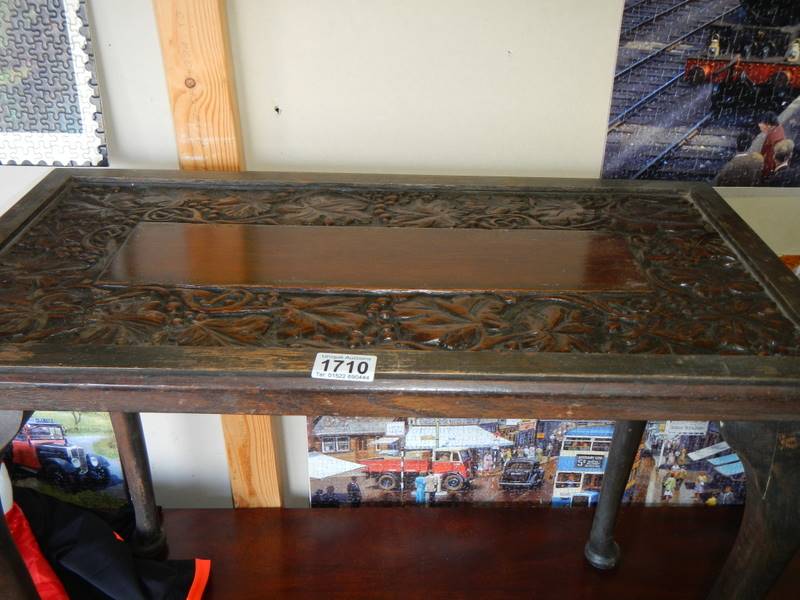 A carved top table on Queen Anne style legs, COLLECT ONLY. - Image 2 of 2