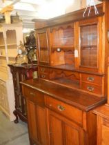 A Victorian mahogan dresser with two door base and glazed doors in top, COLLECT ONLY.