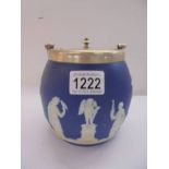 A Jasper ware biscuit barrel.