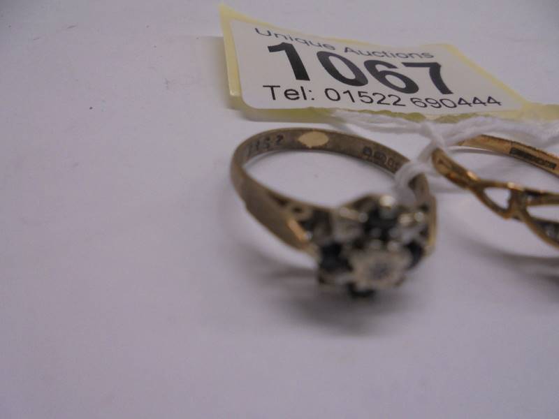 Two 9ct gold rings size K and K half (one missing a stone). 3.7 grams. - Image 4 of 5