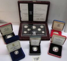 A 1992/93 silver proof 50p, A 1996 Anniversary collectio, A 1977 silver coin, Silver Isle of Man £1